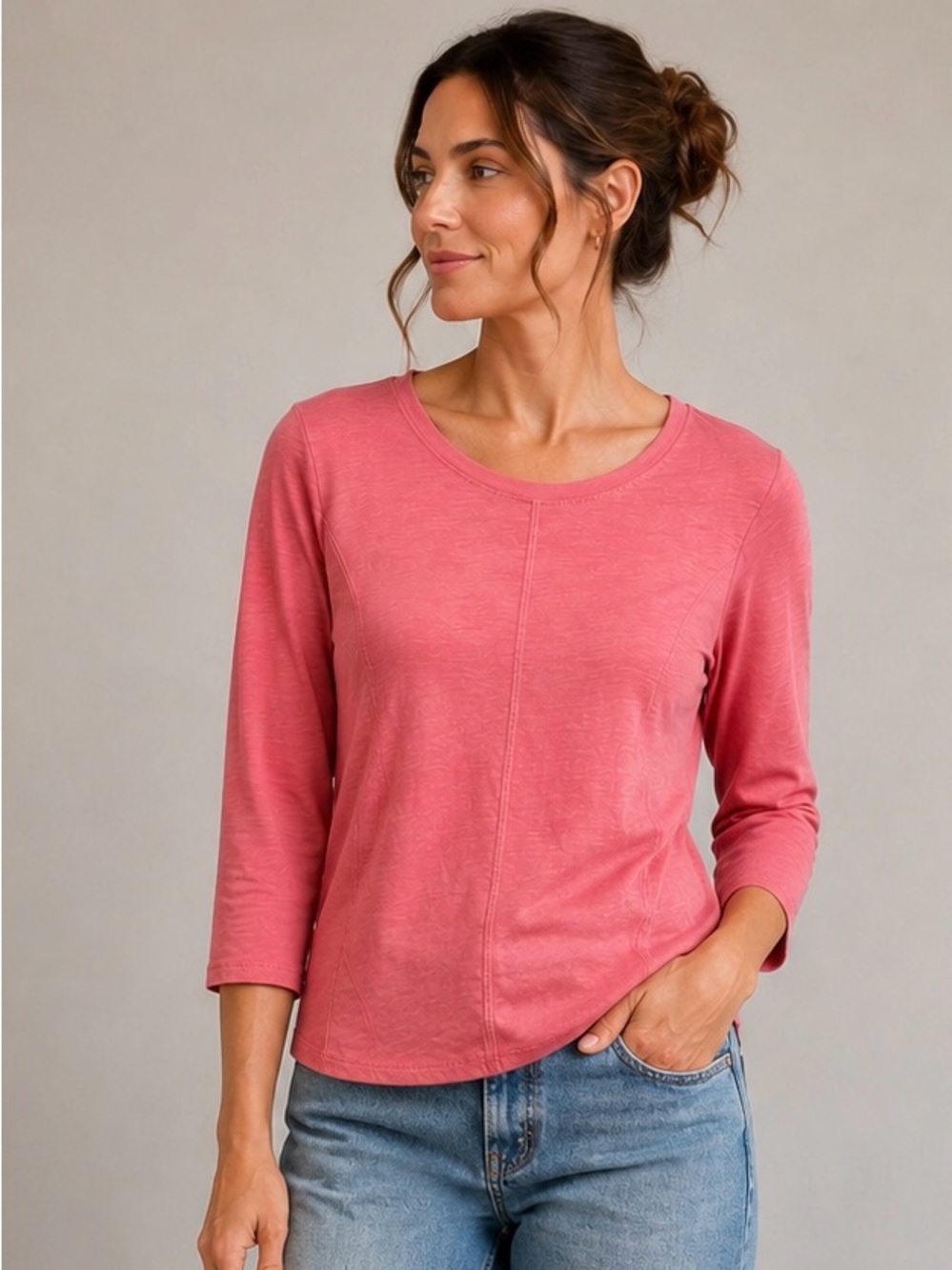 J Jill Pink Pima Cotton 3/4 Sleeve Tee XS Womens Casual Soft Knit Minimalist Top